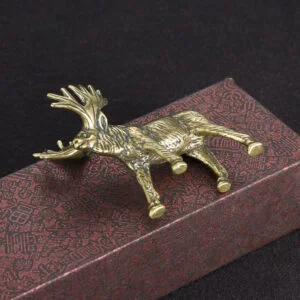Solid Brass Elk Figurine Moose Statue Ornament Tea Pet Animal Craft Miniature EDC Tools & Brass Collectibles