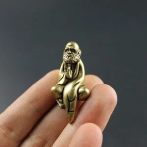 Solid Brass Monk Dharma Buddha Figurine Pendant Key Chain Tea Pet Miniature Toy EDC Tools & Brass Collectibles