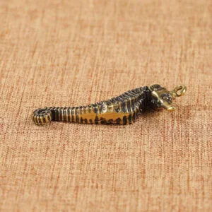 Vintage Pure Brass Hippocampus Key Ring Pendant Seahorse Keychain Hanging Craft EDC Tools & Brass Collectibles