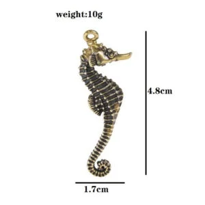 Vintage Pure Brass Hippocampus Key Ring Pendant Seahorse Keychain Hanging Craft EDC Tools & Brass Collectibles